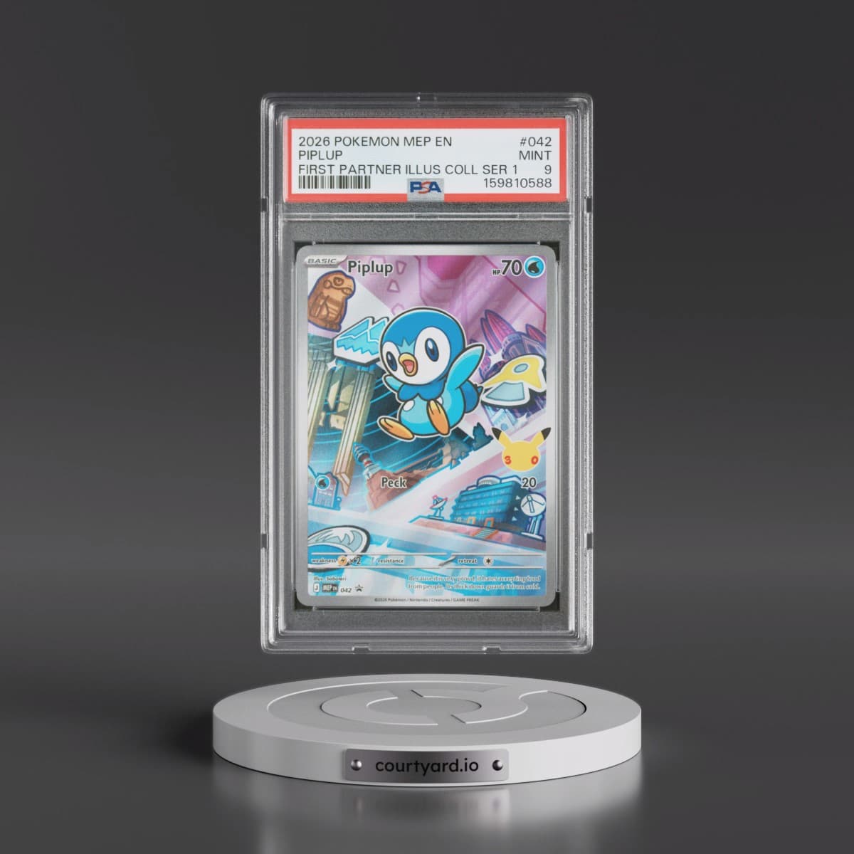 2026 Pokémon Mep EN-Me Black Star Promo #042 Piplup - First Partner Illustration Collection Series 1 (PSA 9 MINT)