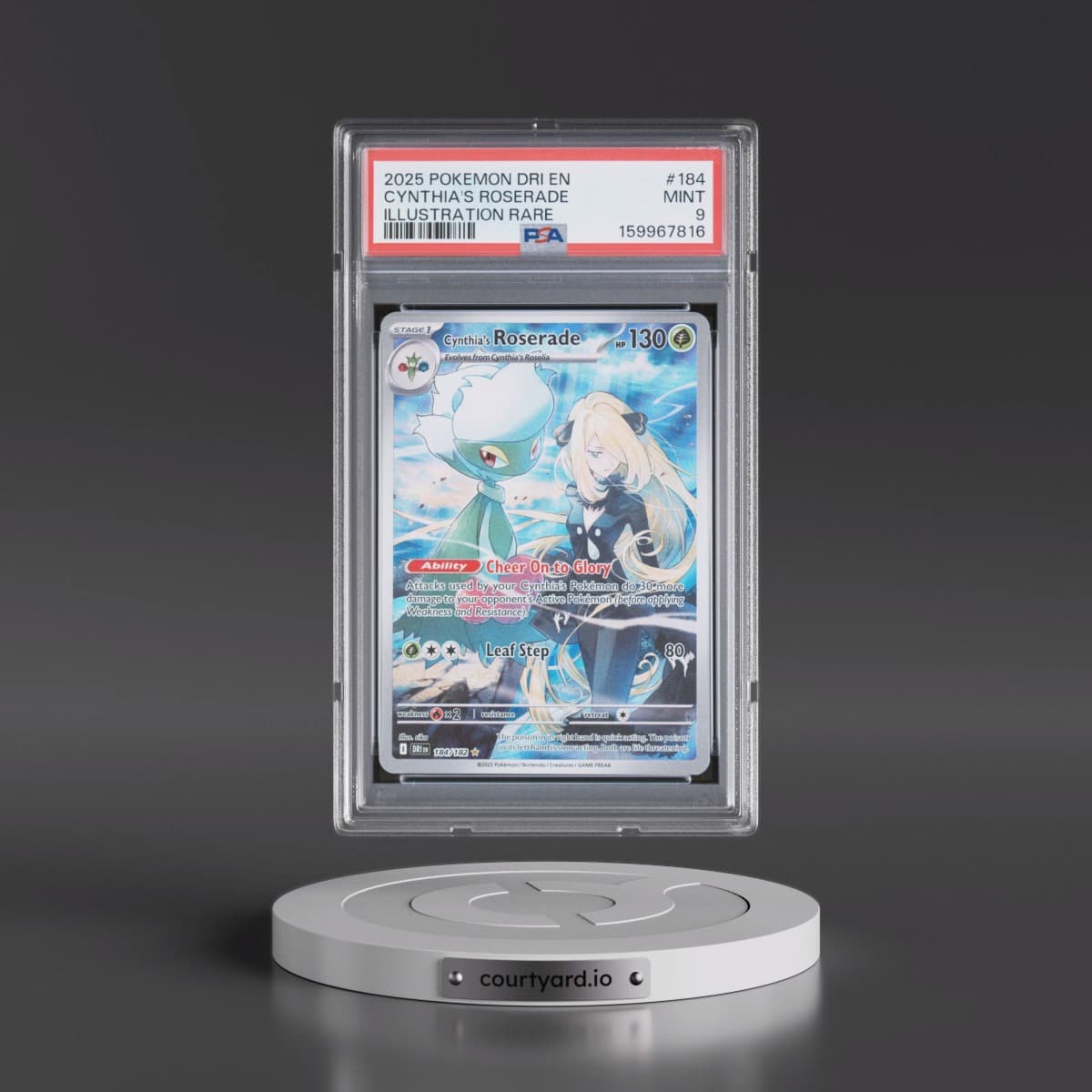 2025 Pokémon Dri EN-Destined Rivals #184 Cynthia's Roserade - Illustration Rare (PSA 9 MINT)