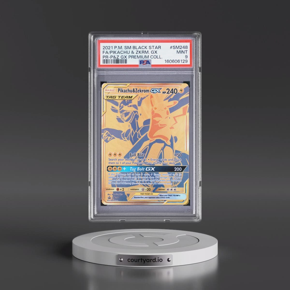 2021 Pokémon SM Black Star Promo #SM248 Pikachu & Zekrom GX - Holo Full Art Pikachu & Zekrom GX Premium Collection (PSA 9 MINT)