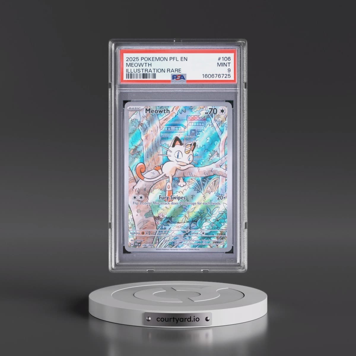2025 Pokémon Pfl EN-Phantasmal Flames #106 Meowth - Illustration Rare (PSA 9 MINT)