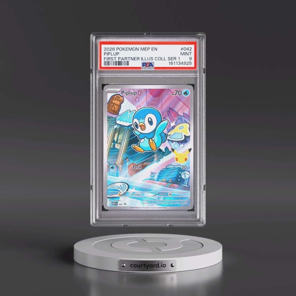 2026 Pokémon Mep EN-Me Black Star Promo #042 Piplup - First Partner Illustration Collection Series 1 (PSA 9 MINT)