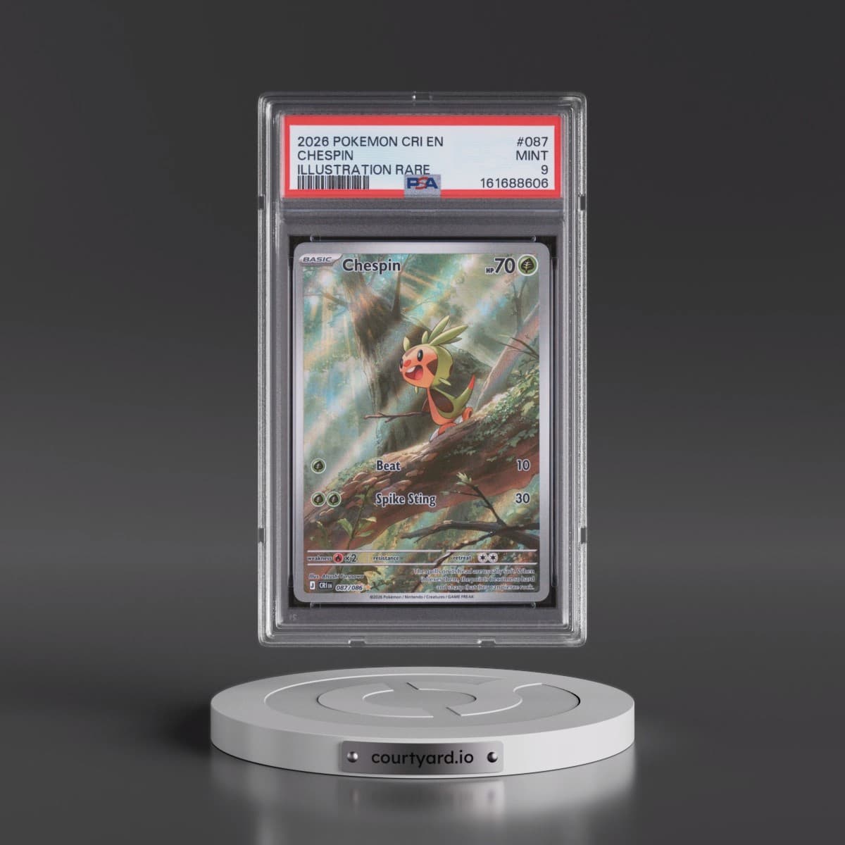 2026 Pokémon Cri EN-Chaos Rising #087 Chespin - Illustration Rare (PSA 9 MINT)