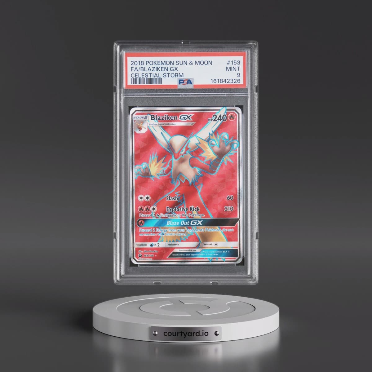 2018 Pokémon Sun & Moon Celestial Storm #153 Blaziken GX - Holo Full Art (PSA 9 MINT)