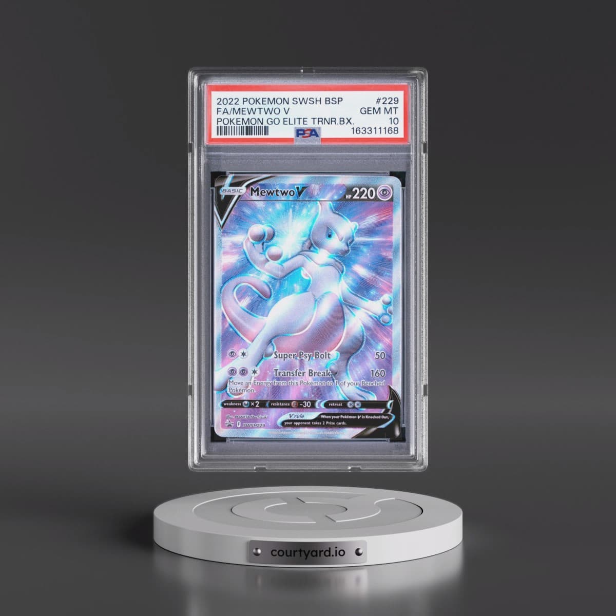 2022 Pokémon Swsh Black Star Promo #229 Mewtwo V - Holo Full Art Pokemon Go Elite Trainer Box (PSA 10 GEM MINT)