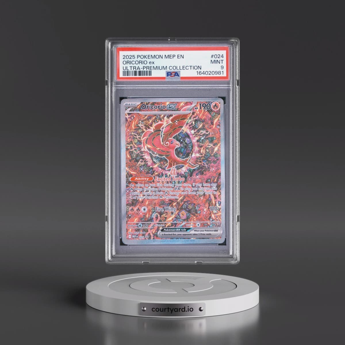 2025 Pokémon Mep EN-Me Black Star Promo #024 Oricorio EX - Holo Mega Charizard X EX Ultra-Premium Collection (PSA 9 MINT)