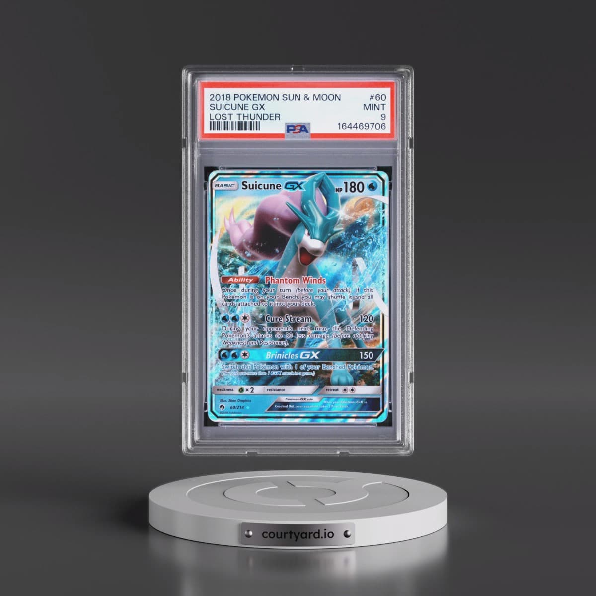 2018 Pokémon Sun & Moon Lost Thunder #60 Suicune GX - Holo (PSA 9 MINT)