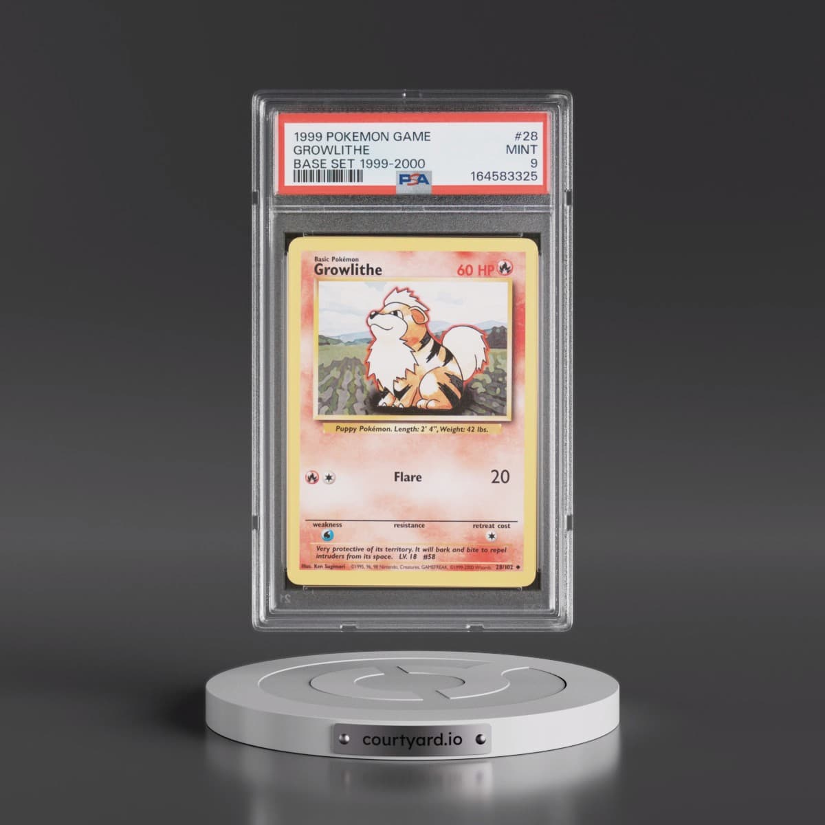1999 Pokémon Game #28 Growlithe - Base Set 1999-2000 (PSA 9 MINT)
