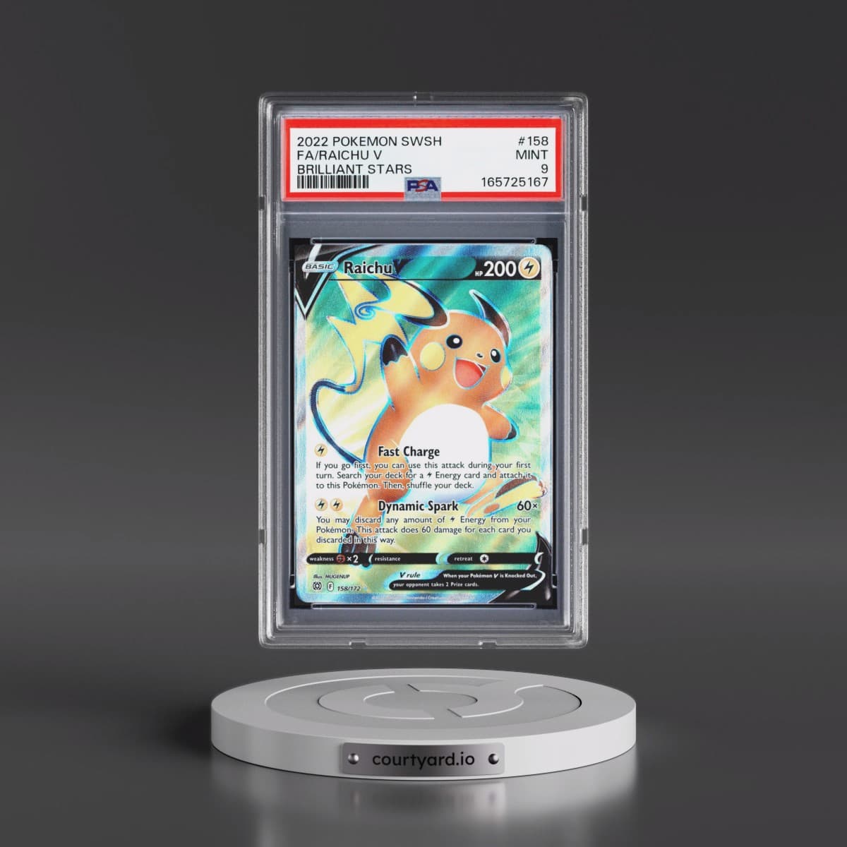 2022 Pokémon Sword & Shield Brilliant Stars #158 Raichu V - Holo Full Art (PSA 9 MINT)