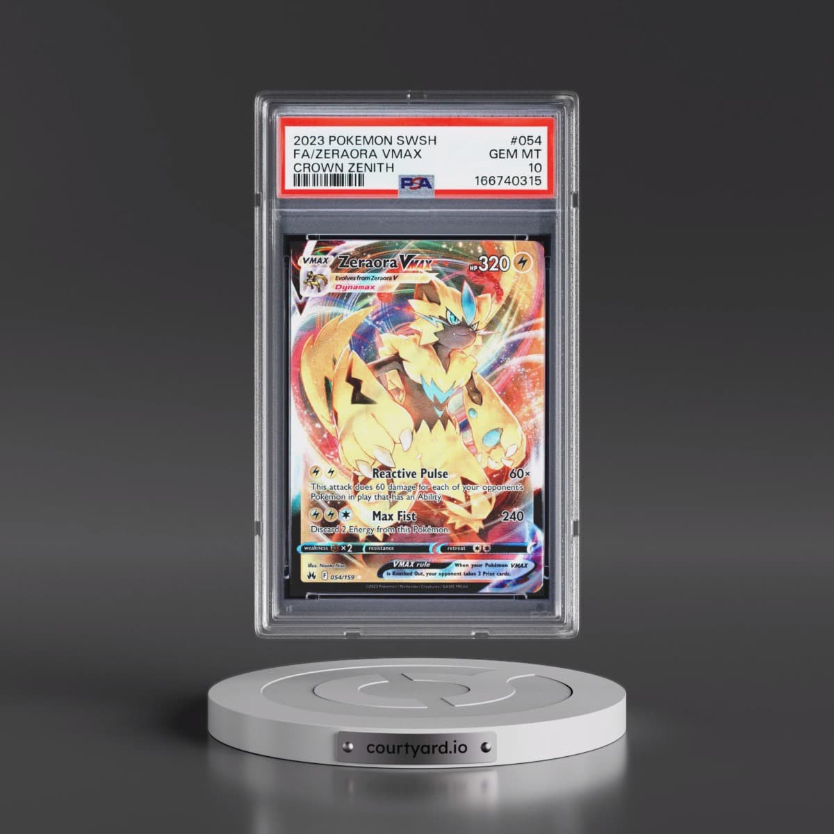 2023 Pokémon Sword and Shield Crown Zenith #054 Zeraora Vmax - Full Art (PSA 10 GEM MINT)