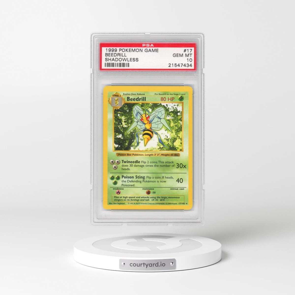 1999 Pokémon Game #17 Beedrill - Shadowless (PSA 10 GEM MINT)