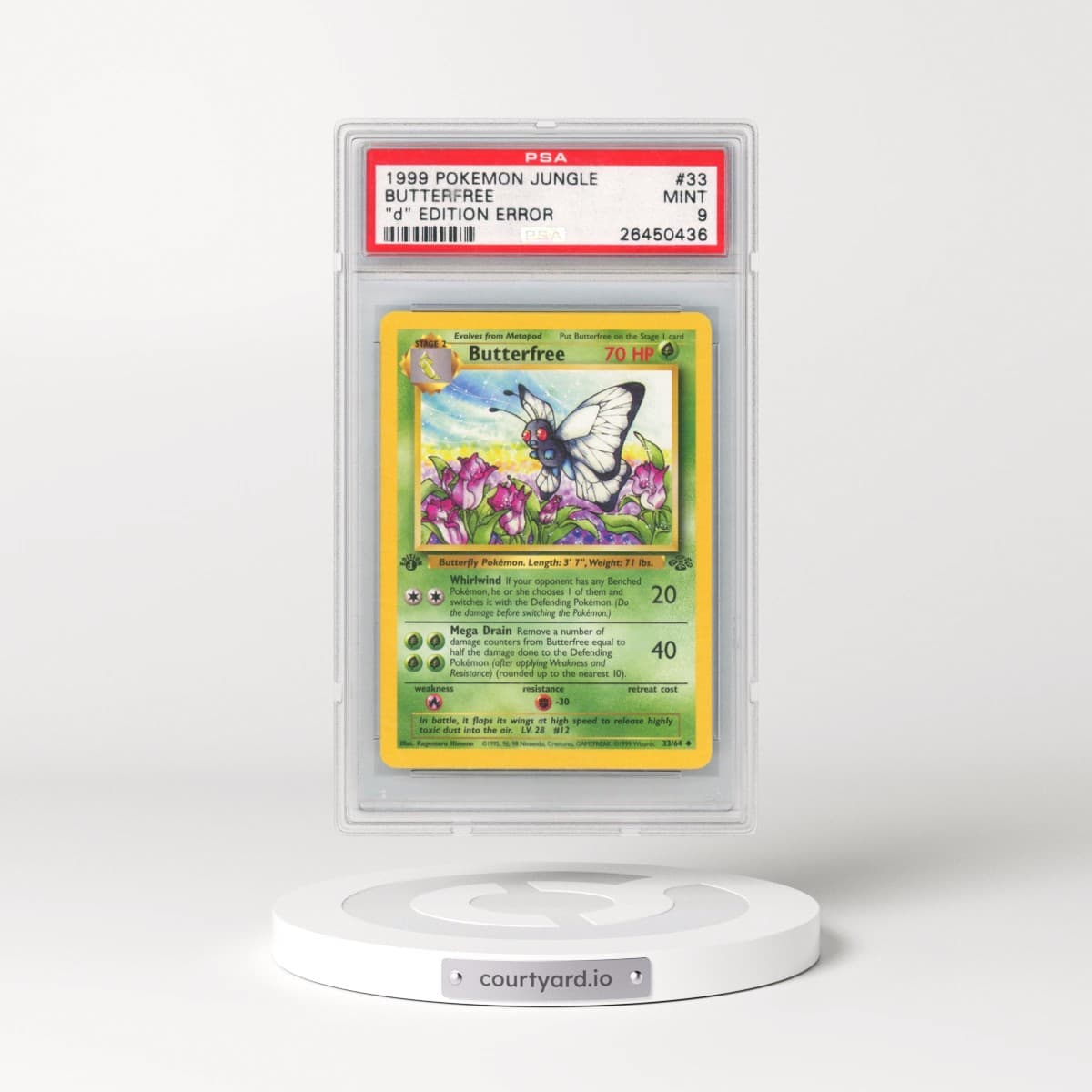 1999 Pokémon Jungle #33 Butterfree - "D" Edition Error (PSA 9 MINT)