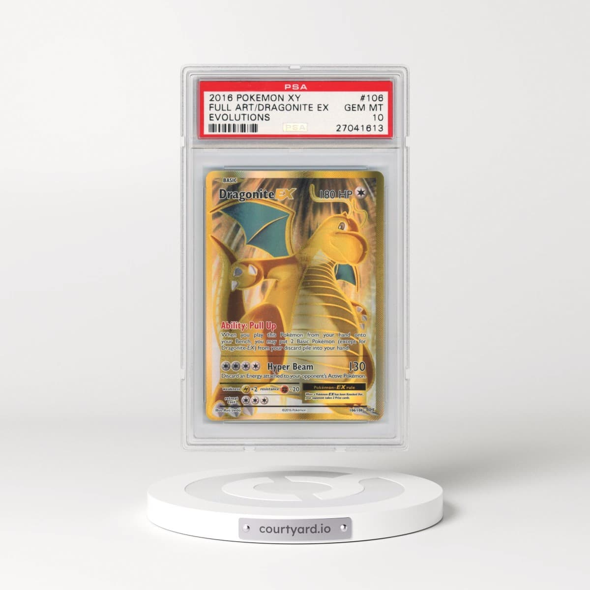2016 Pokémon XY Evolutions #106 Dragonite EX - Holo Full Art (PSA 10 GEM MINT)