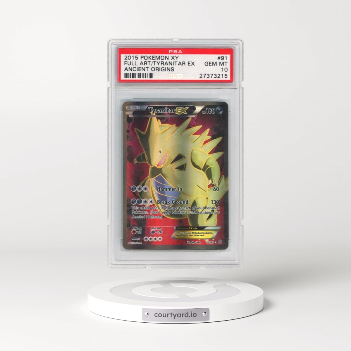 2015 Pokémon XY Ancient Origins #91 Tyranitar EX - Holo Full Art (PSA 10 GEM MINT)