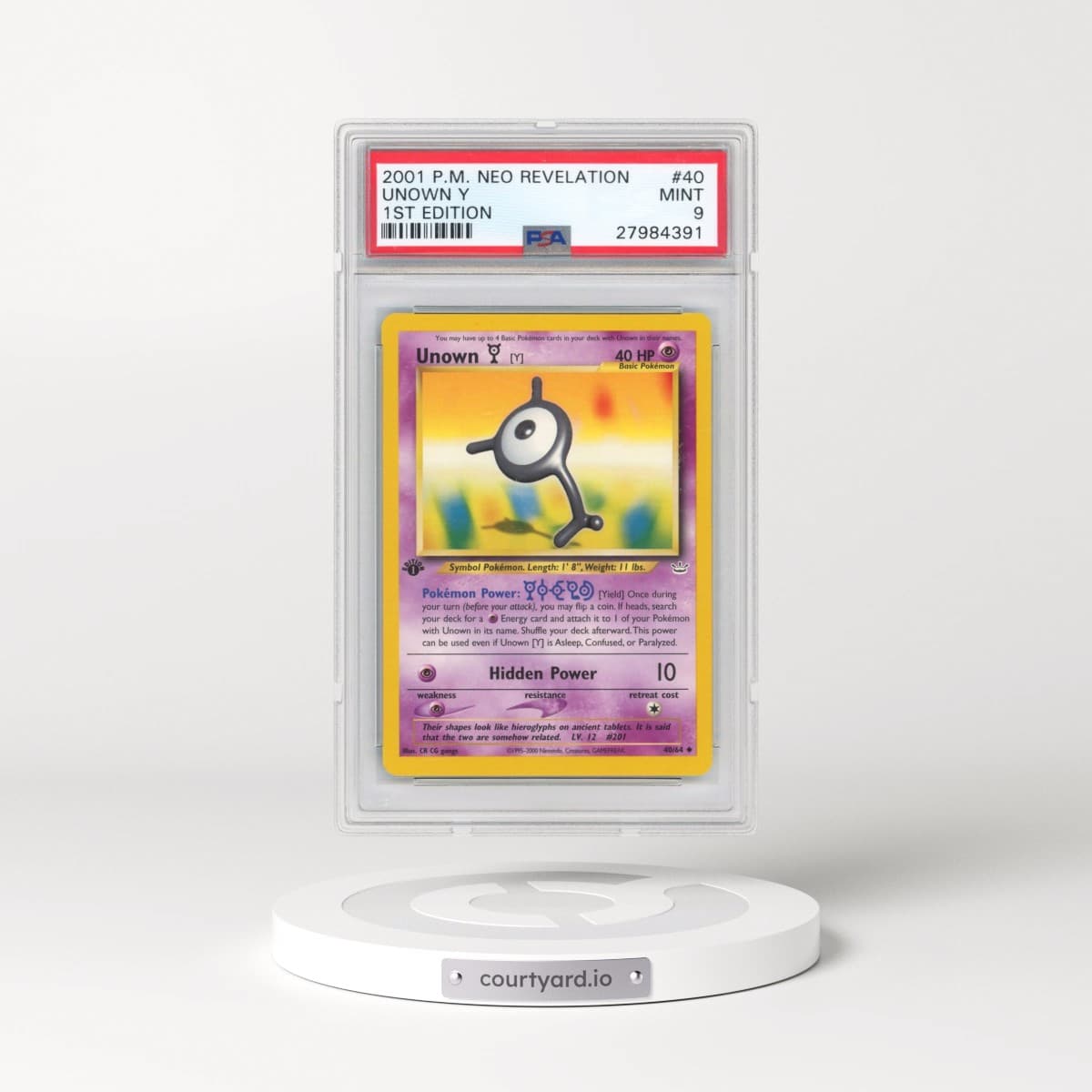 2001 Pokémon Neo Revelation #40 Unown Y - 1st Edition (PSA 9 MINT)