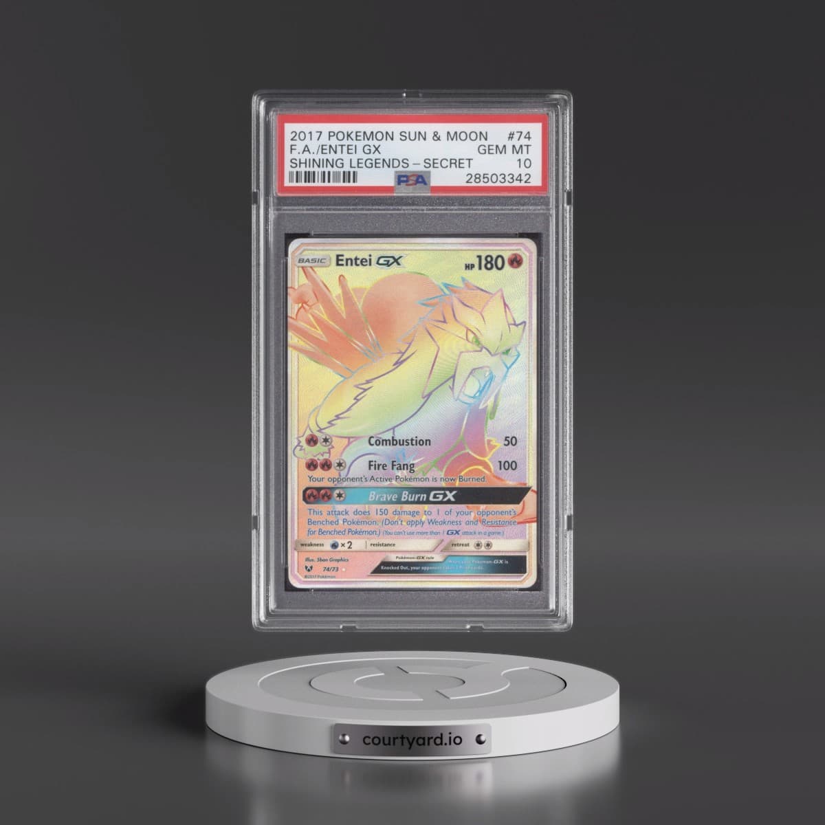 2017 Pokémon Sun & Moon Shining Legends #74 Entei GX - Holo Full Art Secret (PSA 10 GEM MINT)