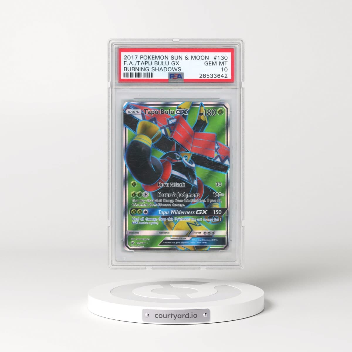 2017 Pokémon Sun & Moon Burning Shadows #130 Tapu Bulu GX - Holo Full Art (PSA 10 GEM MINT)