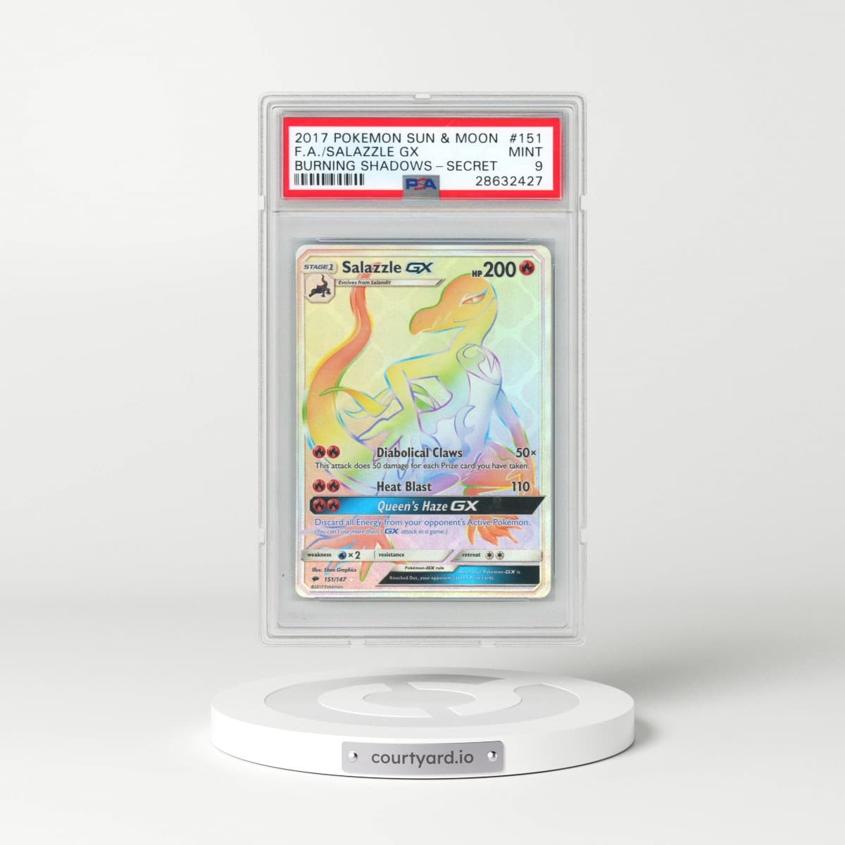 2017 Pokémon Sun & Moon Burning Shadows #151 Salazzle GX - Holo Full Art Secret (PSA 9 MINT)