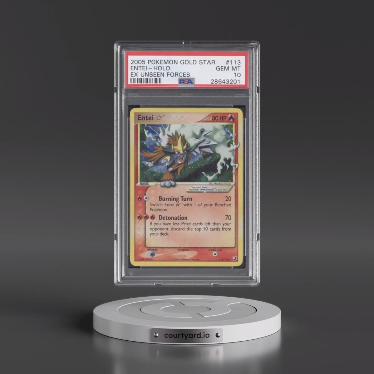 2005 Pokémon EX Unseen Forces #113 Entei - Holo Gold Star (PSA 10 GEM MINT)