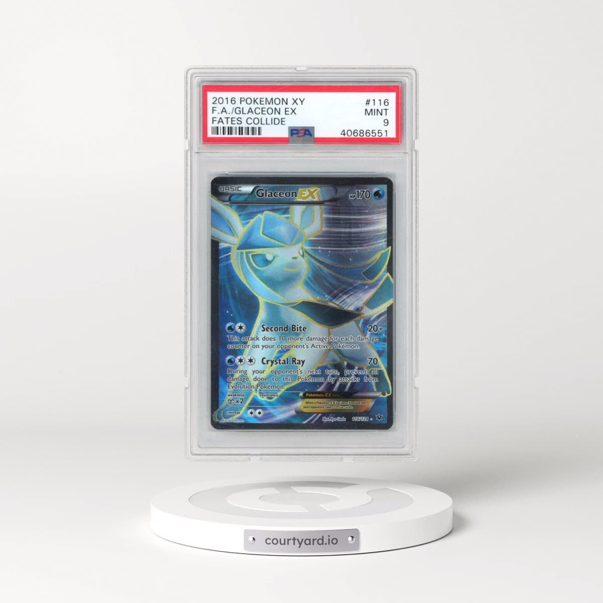 2016 Pokémon XY Fates Collide #116 Glaceon EX - Holo Full Art (PSA 9 MINT)