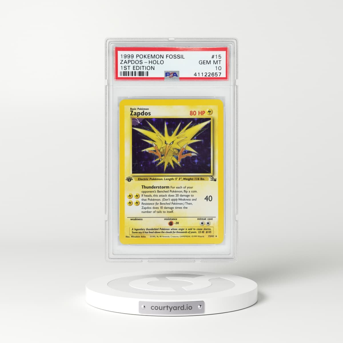 1999 Fossil #15 Zapdos - 1st Edition Holo (PSA 10 GEM MINT)