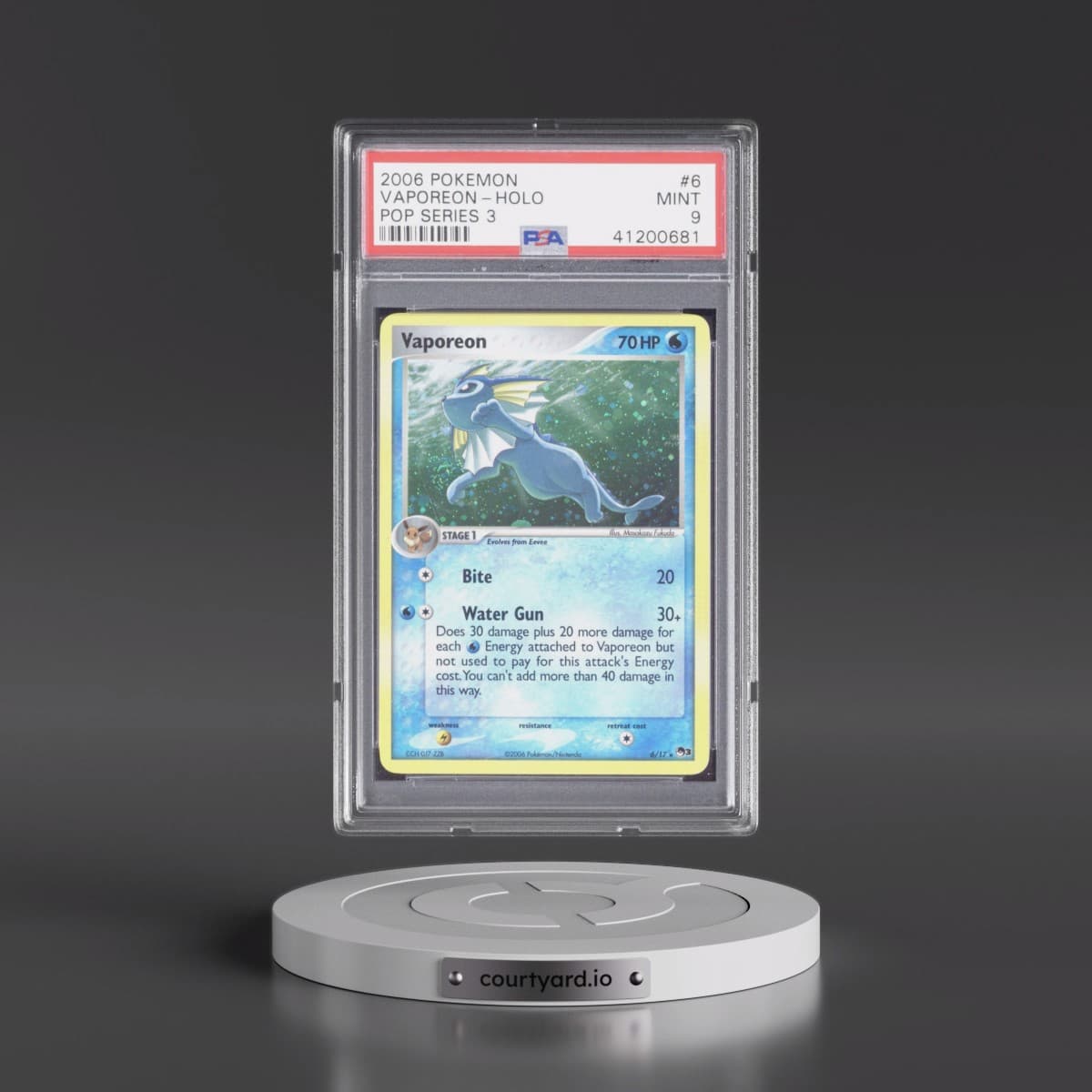2006 Pokémon Pop Series 3 #6 Vaporeon - Holo (PSA 9 MINT)