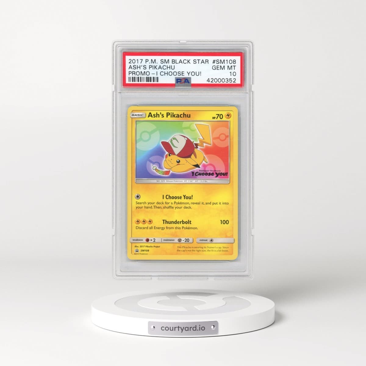 2017 Pokémon SM Black Star Promo #SM108 Ash's Pikachu - I Choose You! (PSA 10 GEM MINT)