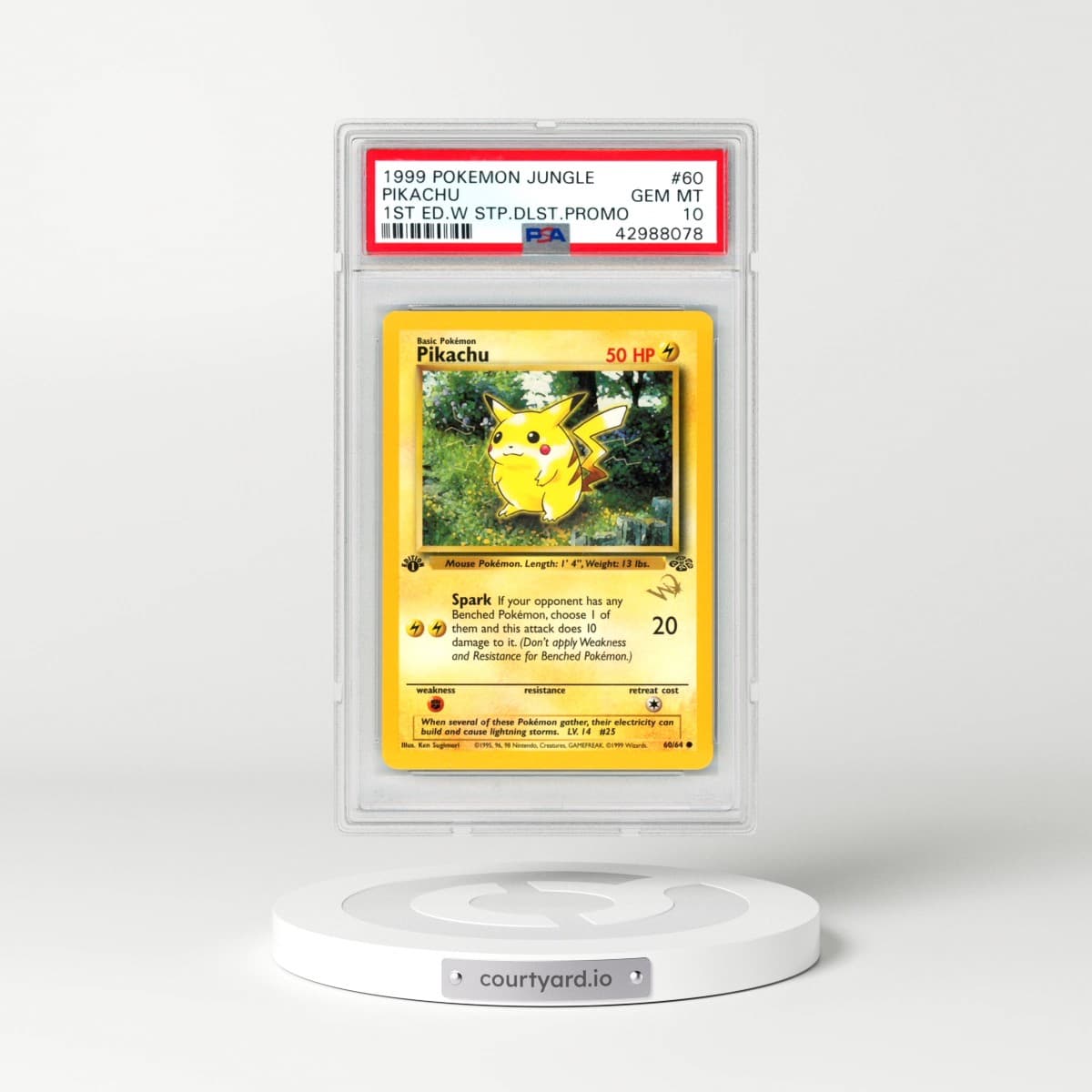 1999 Pokémon Jungle #60 Pikachu - 1st Edition W Stamp Duelist Promo (PSA 10 GEM MINT)
