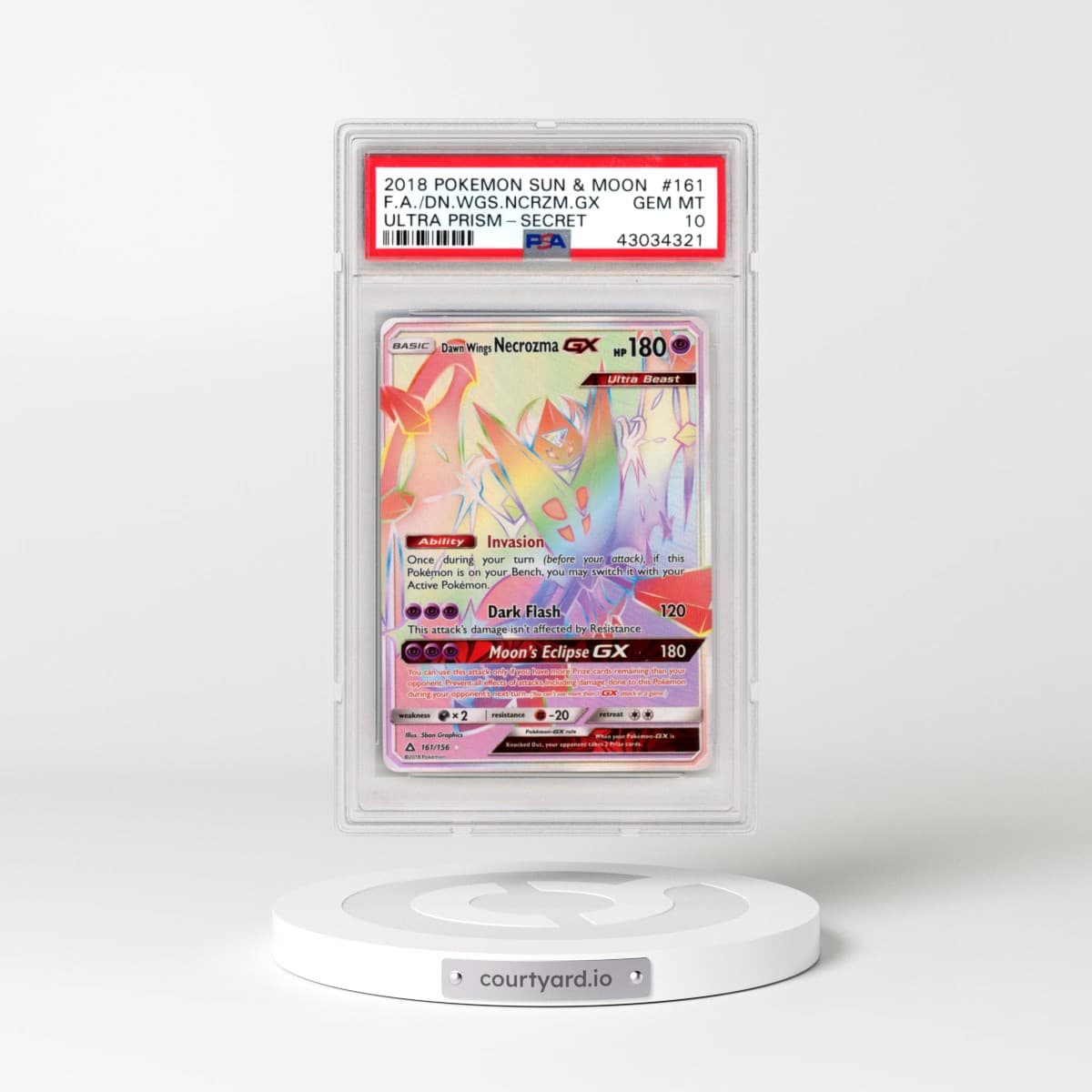 2018 Pokémon Sun & Moon Ultra Prism #161 Dawn Wings Necrozma GX - Holo Full Art Secret (PSA 10 GEM MINT)