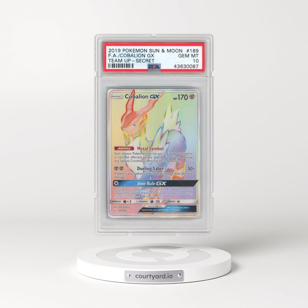 2019 Pokémon Sun & Moon Team Up #189 Cobalion GX - Holo Full Art Secret (PSA 10 GEM MINT)