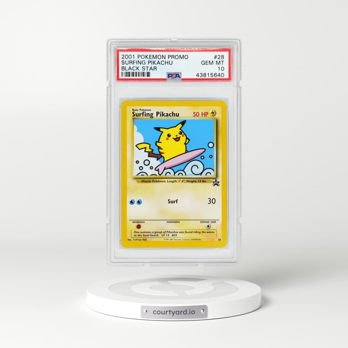2001 Black Star Promo #28 Surfing Pikachu (PSA 10 GEM MINT)