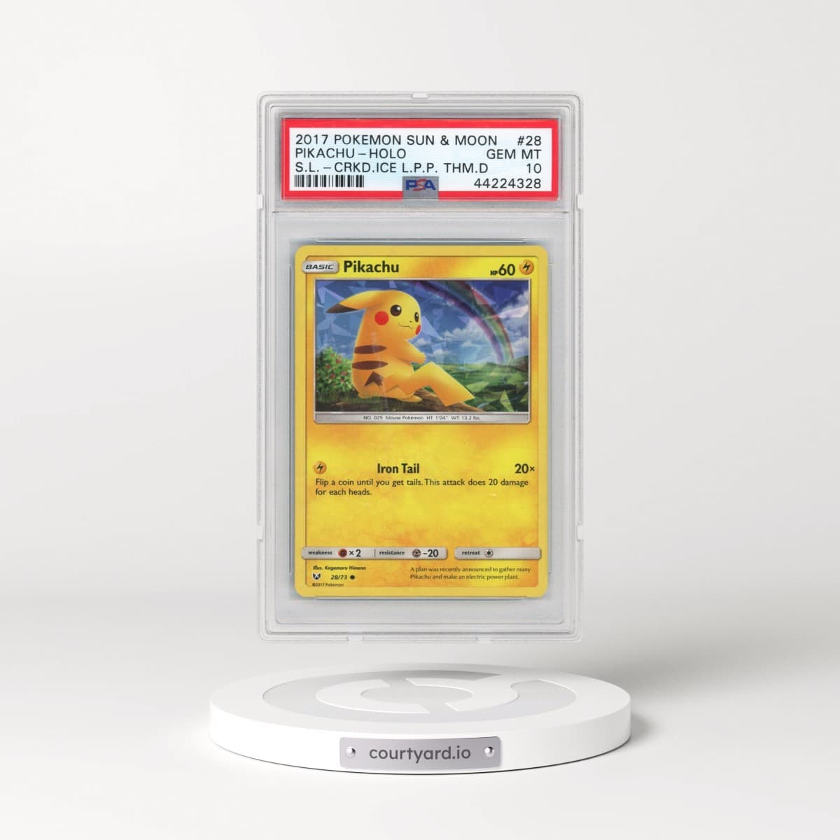 2017 Pokémon Sun & Moon Shining Legends #28 Pikachu - Holo Cracked Ice Let's Play Pikachu! Theme Deck (PSA 10 GEM MINT)