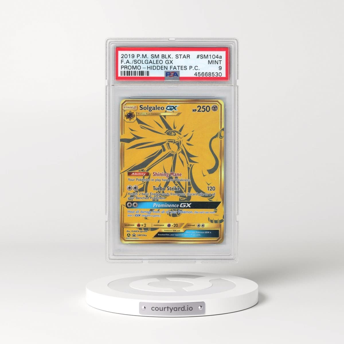 2019 Pokémon SM Black Star Promo #SM104a Solgaleo GX - Holo Full Art Hidden Fates Premium Collection (PSA 9 MINT)