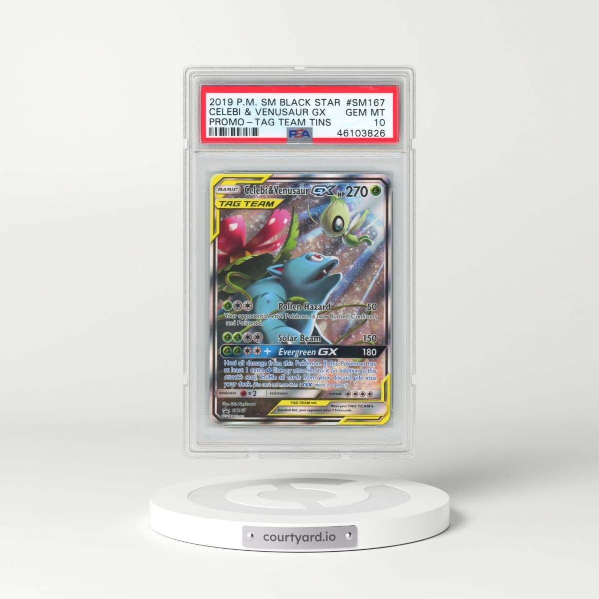 2019 Pokémon SM Black Star Promo #SM167 Celebi & Venusaur GX - Holo Full Art Tag Team Tins (PSA 10 GEM MINT)