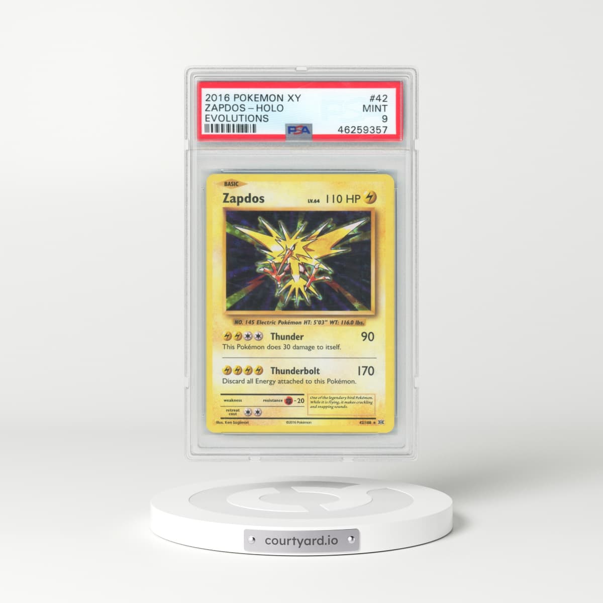2016 Pokémon XY Evolutions #42 Zapdos - Holo (PSA 9 MINT)