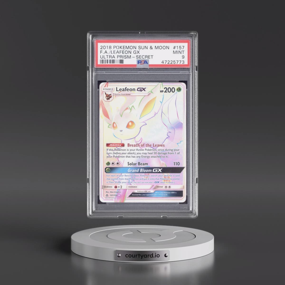2018 Pokémon Sun & Moon Ultra Prism #157 Leafeon GX - Holo Full Art Secret (PSA 9 MINT)