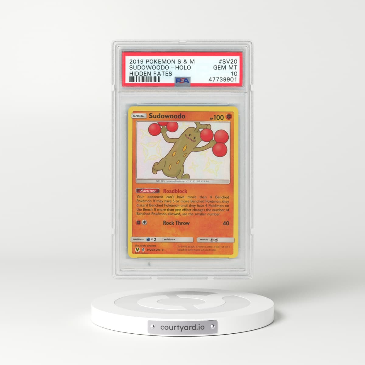 2019 Pokémon Sun & Moon Hidden Fates #SV20 Sudowoodo - Holo (PSA 10 GEM MINT)