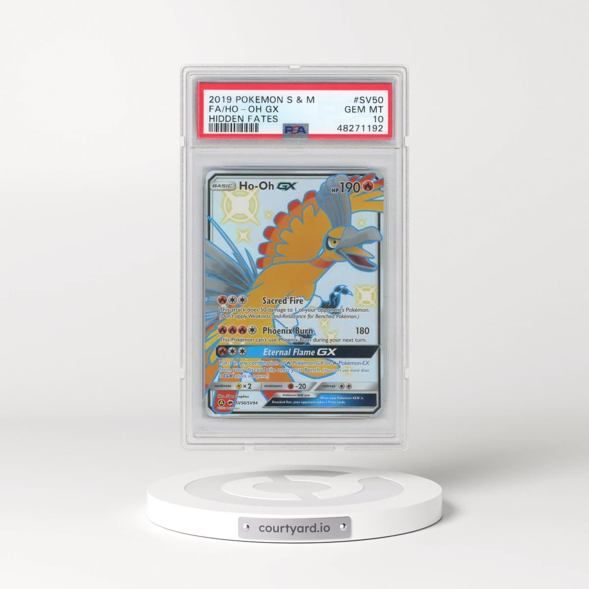 2019 Pokémon Sun & Moon Hidden Fates #SV50 HO-Oh GX - Holo Full Art (PSA 10 GEM MINT)