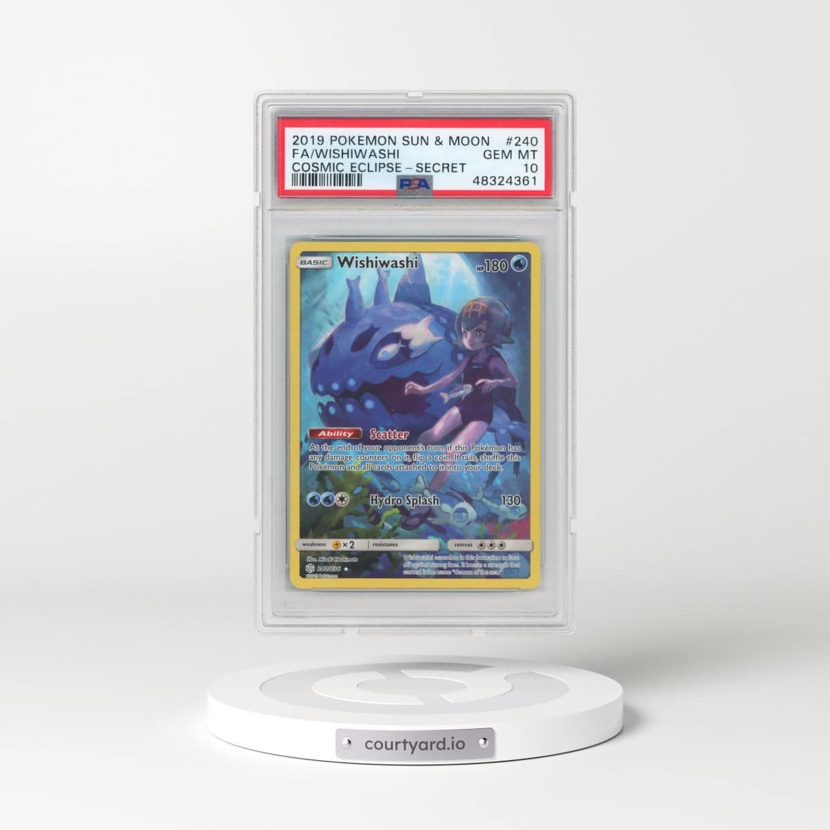 2019 Pokémon Sun & Moon Cosmic Eclipse #240 Wishiwashi - Full Art Secret (PSA 10 GEM MINT)