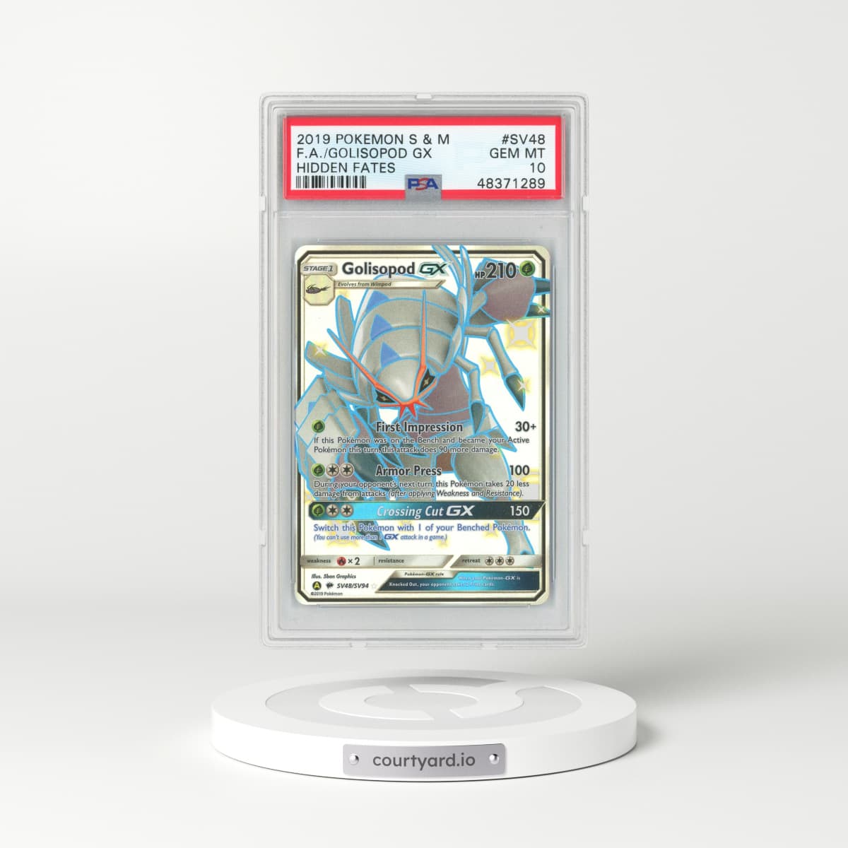 2019 Hidden Fates #SV48 Golisopod GX - Full Art Holo (PSA 10 GEM MINT)