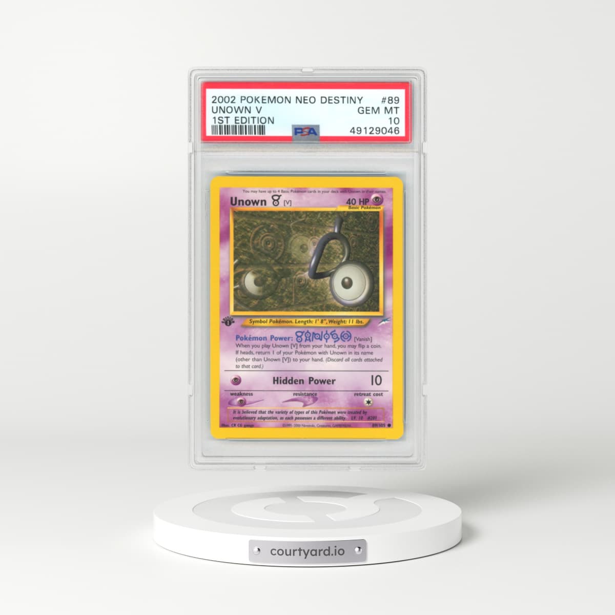 2002 Neo Destiny #89 Unown V (PSA 10 GEM MINT)