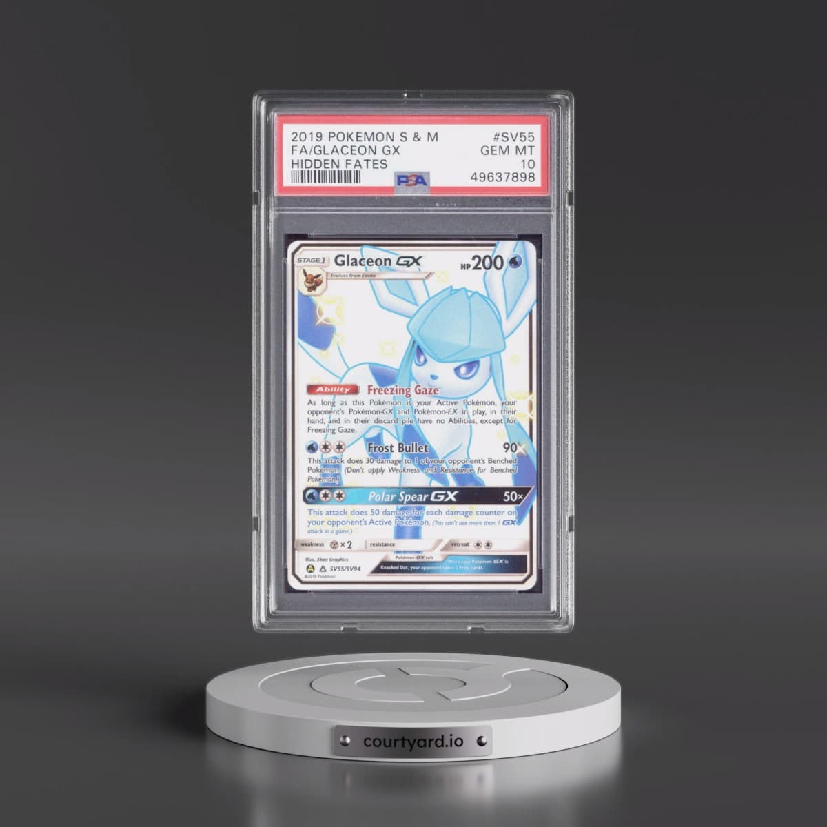 2019 Pokémon Sun & Moon Hidden Fates #SV55 Glaceon GX - Holo Full Art (PSA 10 GEM MINT)