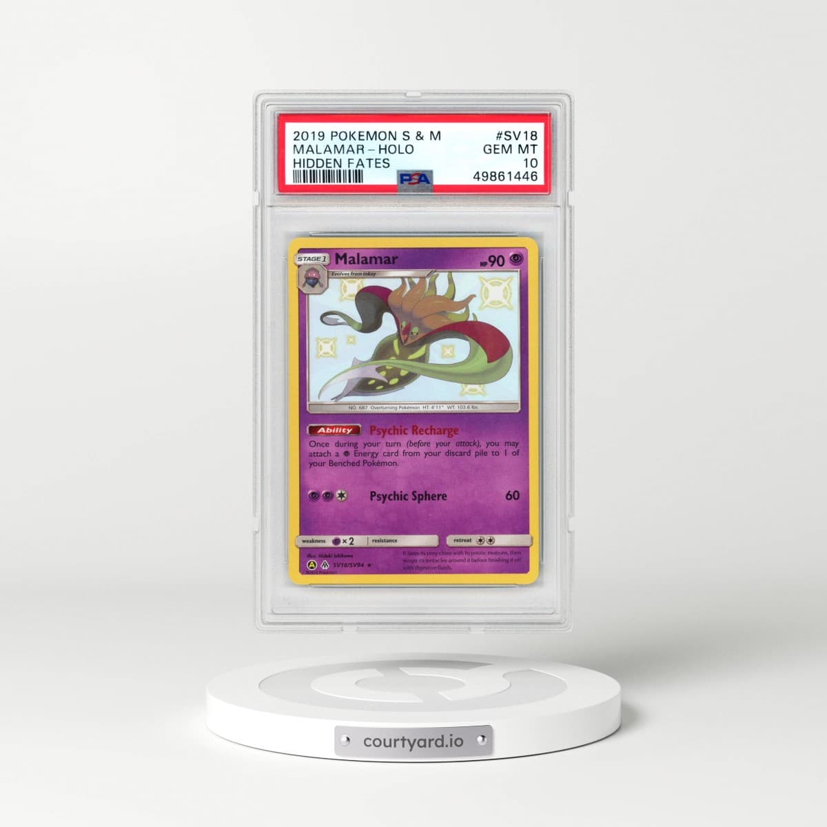 2019 Pokémon Sun & Moon Hidden Fates #SV18 Malamar - Holo (PSA 10 GEM MINT)