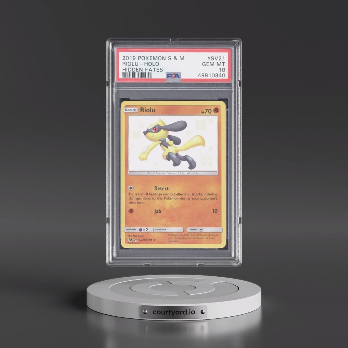 2019 Pokémon Sun & Moon Hidden Fates #SV21 Riolu - Holo (PSA 10 GEM MINT)