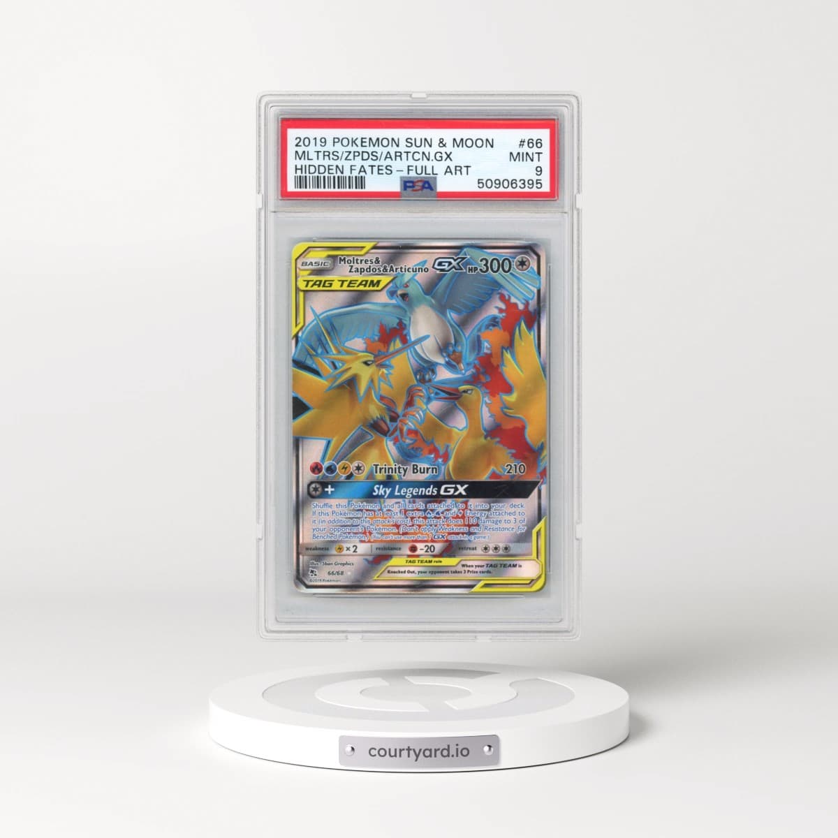 2019 Pokémon Sun & Moon Hidden Fates #66 Moltres & Zapdos & Articuno GX - Holo Full Art (PSA 9 MINT)