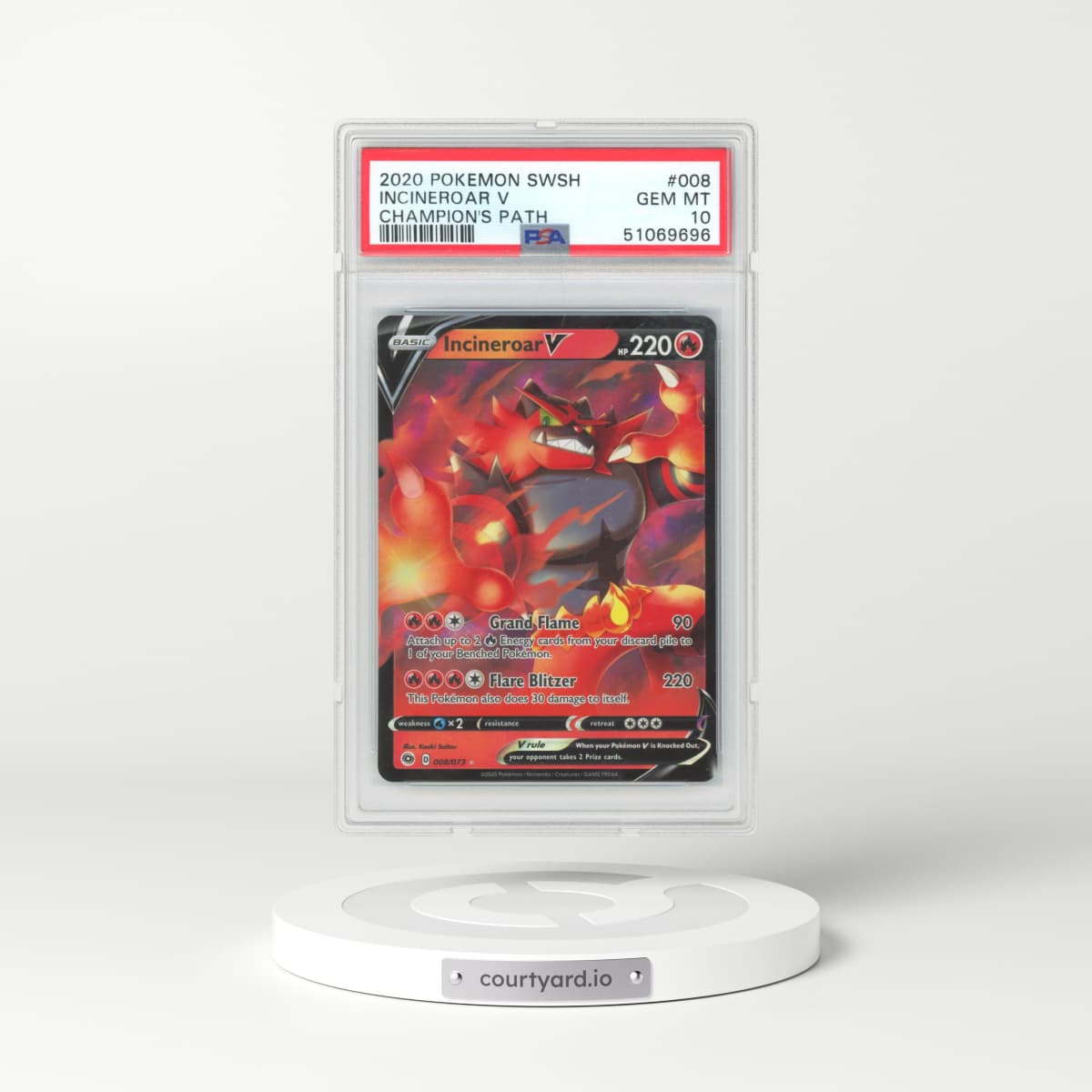 2020 Champion's Path #8 Incineroar V - Full Art Holo (PSA 10 GEM MINT)