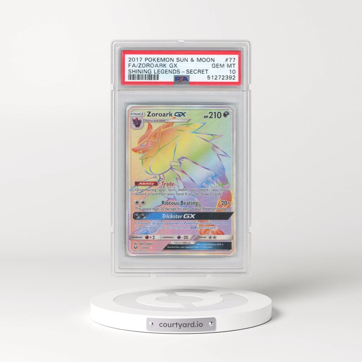 2017 Pokémon Sun & Moon Shining Legends #77 Zoroark GX - Holo Full Art Secret (PSA 10 GEM MINT)