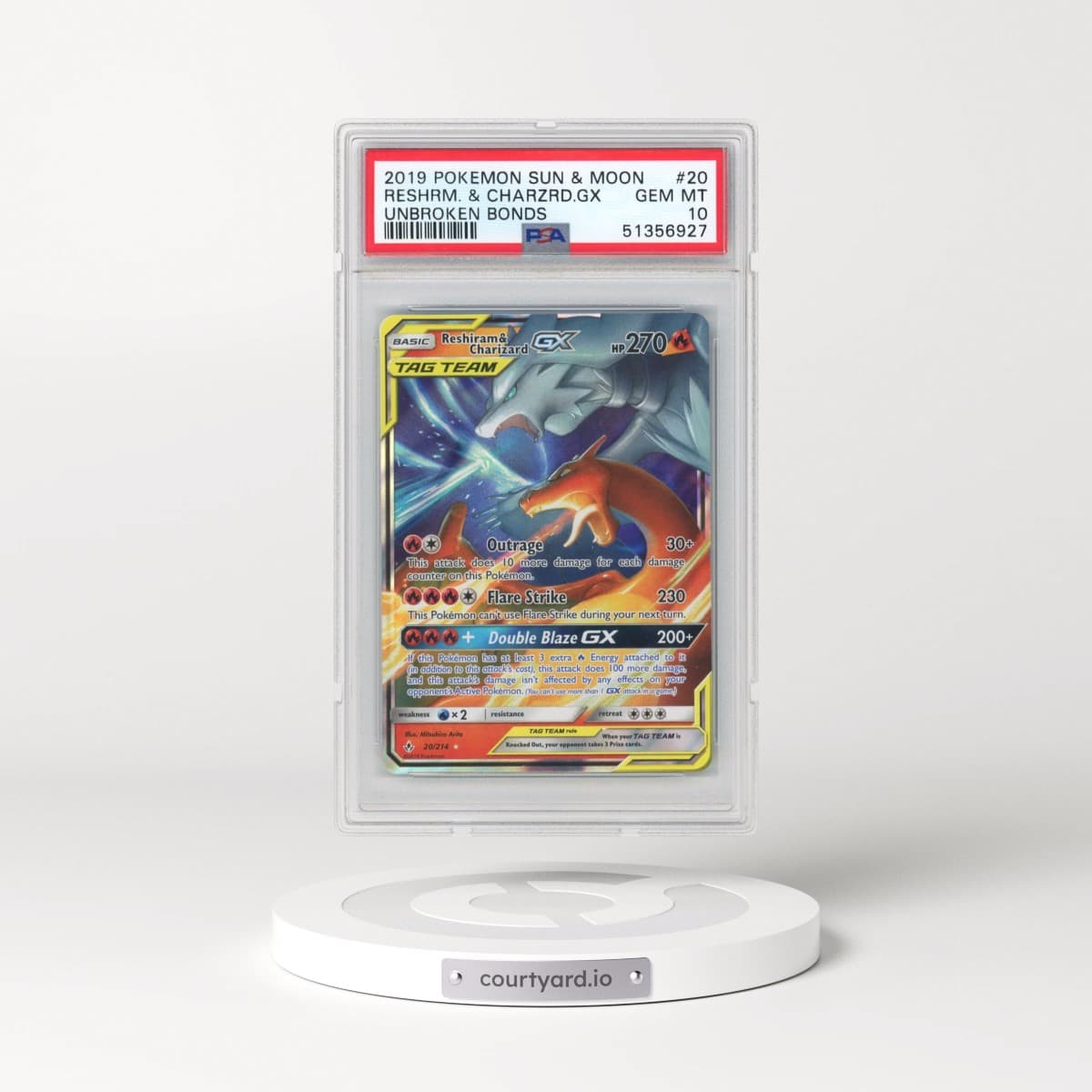 2019 Pokémon Sun & Moon Unbroken Bonds #20 Reshiram & Charizard GX - Holo (PSA 10 GEM MINT)