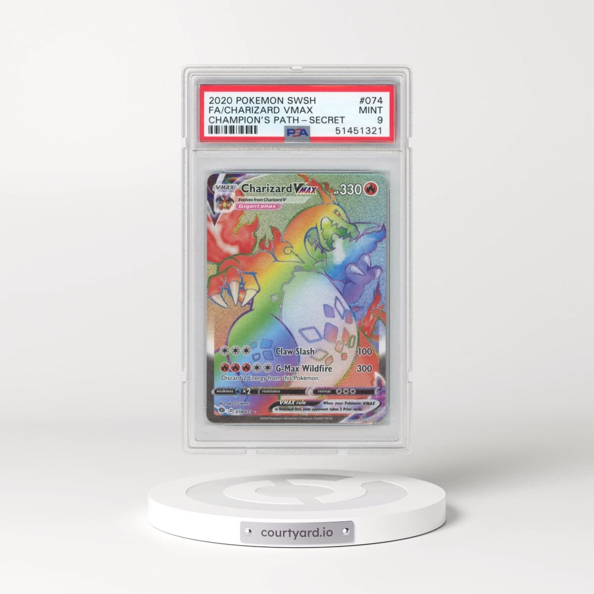2020 Pokémon Sword & Shield Champion's Path #074 Charizard Vmax - Full Art Secret (PSA 9 MINT)
