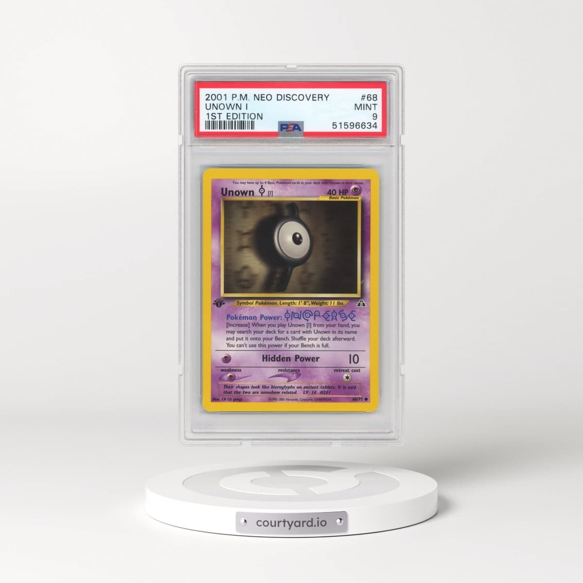 2001 Pokémon Neo Discovery #68 Unown I - 1st Edition (PSA 9 MINT)