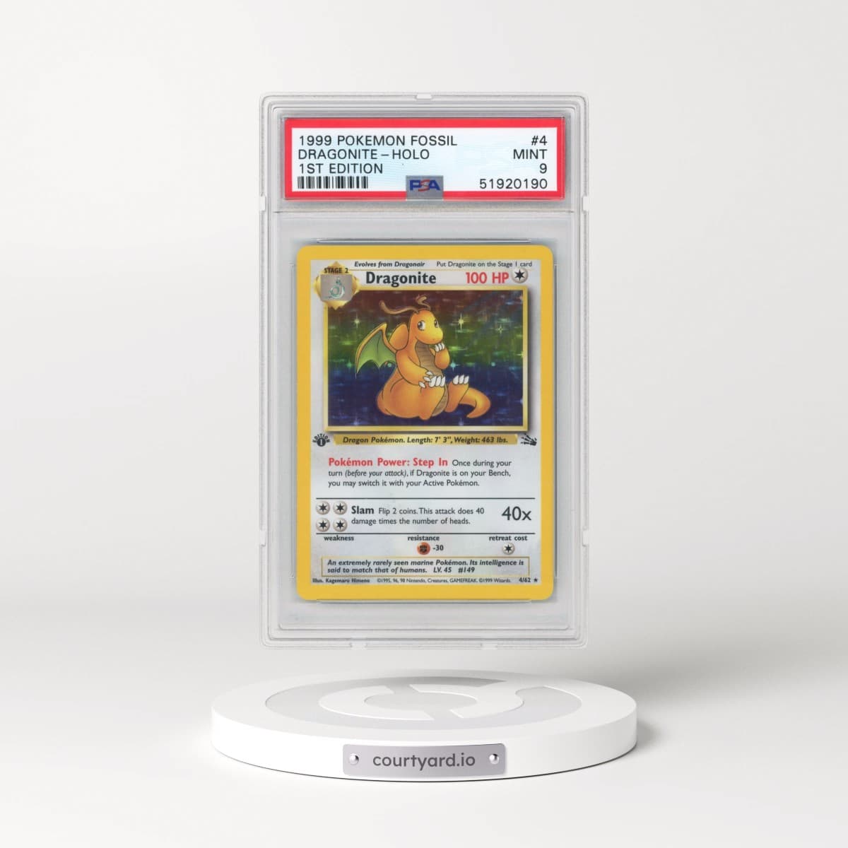 1999 Pokémon Fossil #4 Dragonite - 1st Edition Holo (PSA 9 MINT)